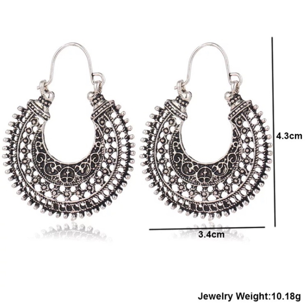 Tibetian Silver Round Ear Hook Tribal Earrings - Picture 7 of 7